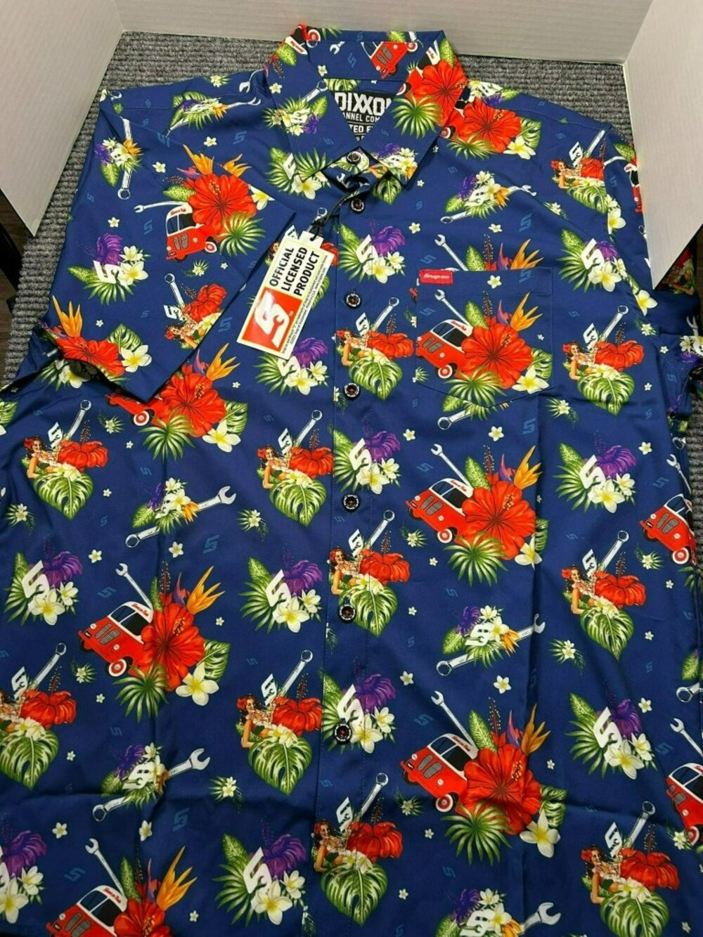 Snap On x Dixxon Flannel Limited Edition Hawaiian Print Button-Up Shirt S/S Blue